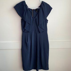 H&M Navy Blue Ruffle Midi Dress